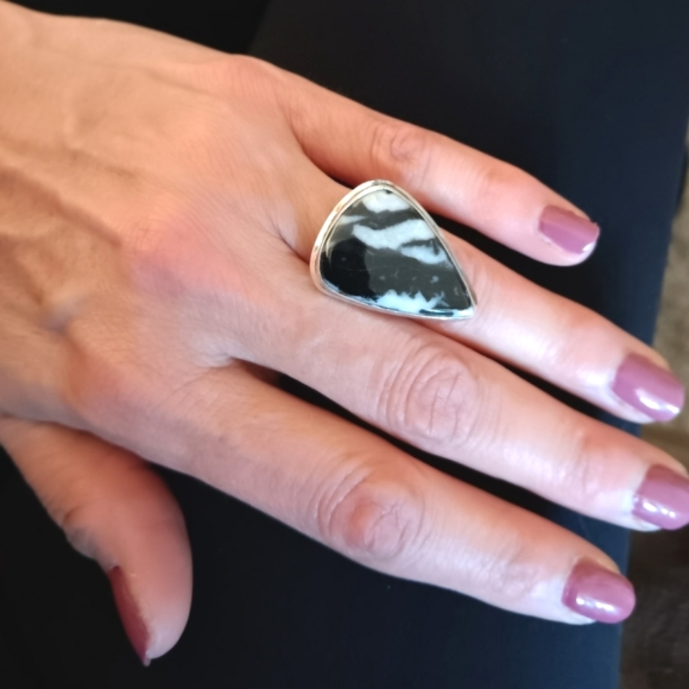 Elegant Black and Silver Statement Ring